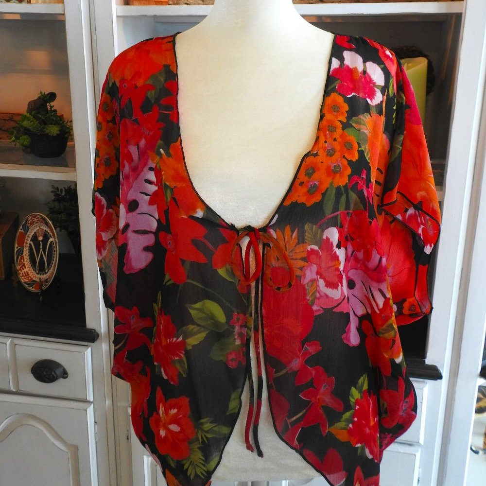 Sheer Floral Bolero type jacket Travel Elements (L)